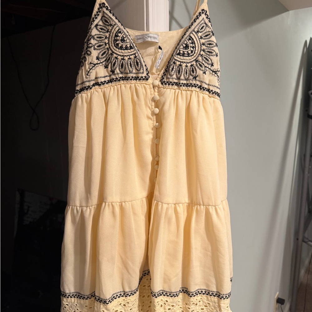 Urban Outfitters beige and black  Embroidered Tiered Mini Dress